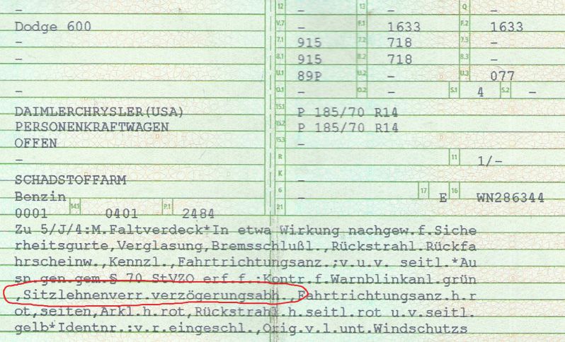 Schlüsselwörter: Sitzlehnenarretierung